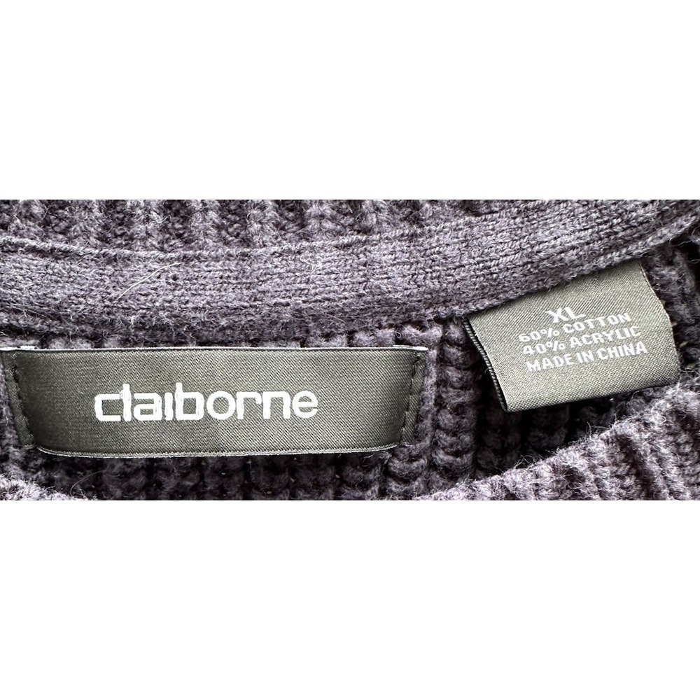 Claiborne Mens Navy Blue Ribbed Knit Crewneck Sweater Pullover XL Cotton Blend - Picture 3 of 4